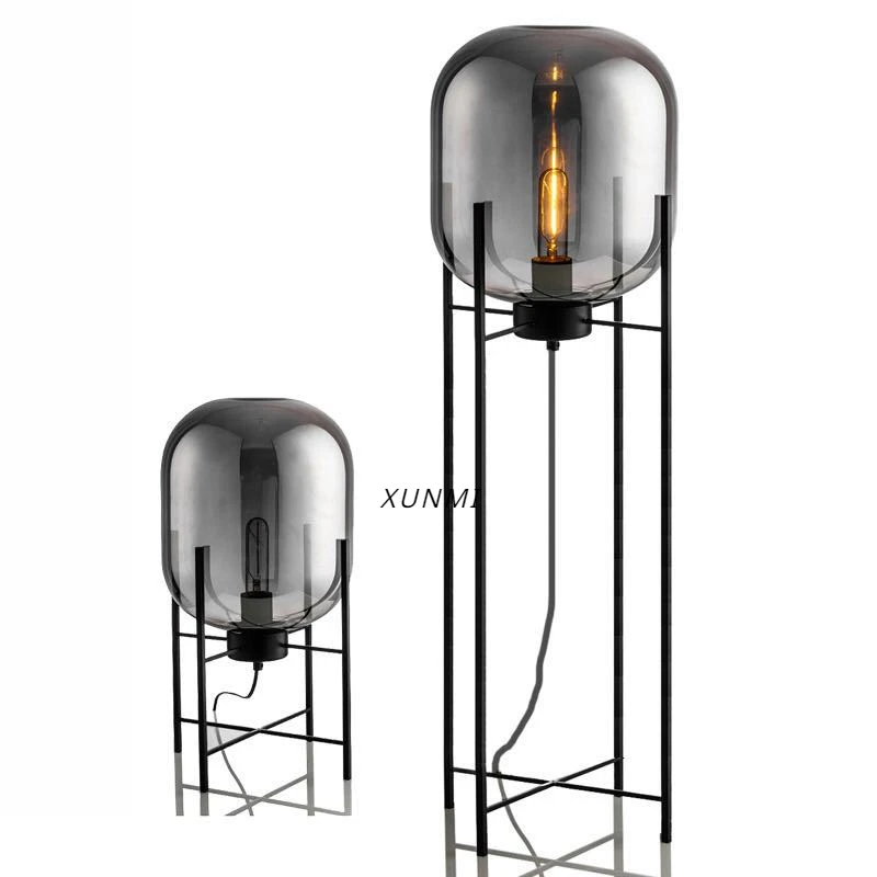 lampada de assoalho de quatro patas nordico pos moderno estilo industrial cinza fumaca vidro personalidade criativa sala de estar quarto candeeiros de mesa 01