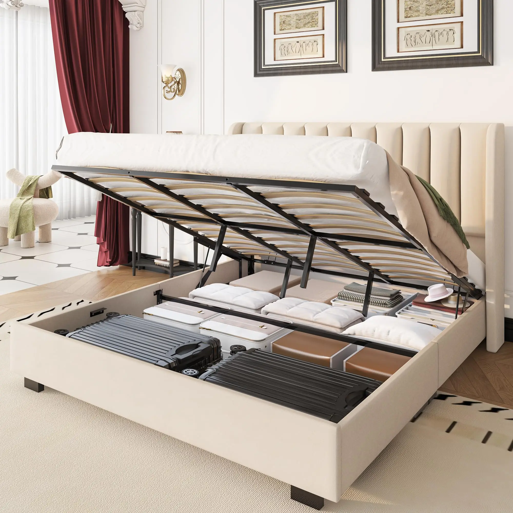 Lift Up Storage Bed Frame with 51