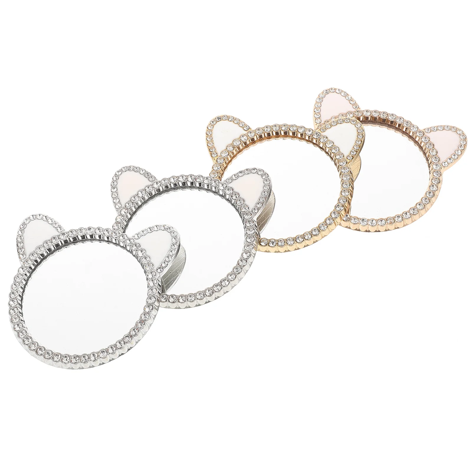 

4Pcs DIY Phone Case Mirror Bling Cute Animal Ears Sparkling Rhinestones Mini Compact for Girls Fashion Vanity on-The-Go