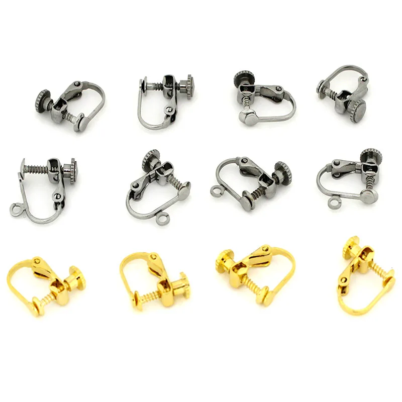 10Pcs Stainless Steel Screw Ear Clips DIY Handmade Clip on Earrings for Women Without Piercing Earring Clips Jewelry Findings