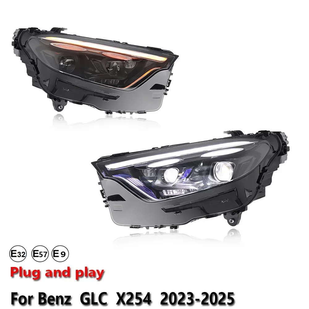 KQX Car Accessories LED Headlight Light For Benz GLC X254 2023-2025 DRL Projector Front Brake Turn Signal Lamp Plug and Play