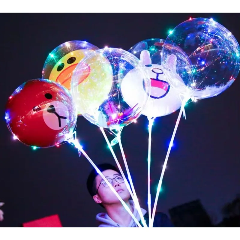 Cartoon LED Bobo Balloons Colorful Ball in the Ball Balloon for Christmas Decoration Party Wedding LED Balloons 50set