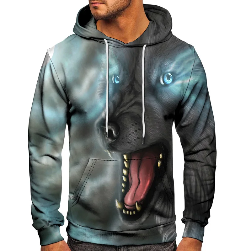 New 2023 Mens 3D Hoodies Animal Wolf Moon Harajuku Style Hooded Sweatshirt Unisex Clothes Pullover Sportwear Clothes Size S-6XL