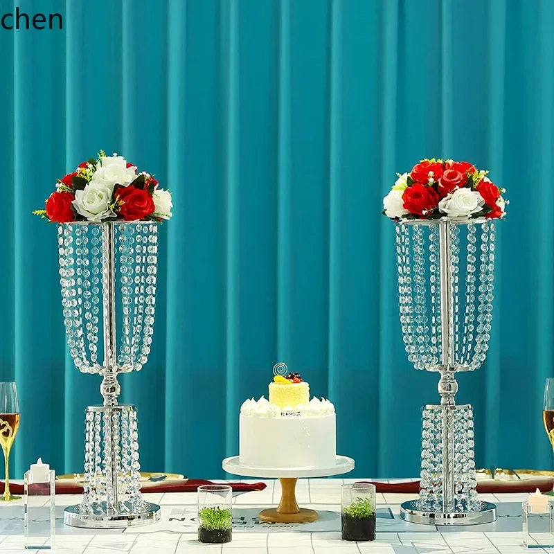 

D20- iron electroplated silver crystal aisle runner table floral arrangement