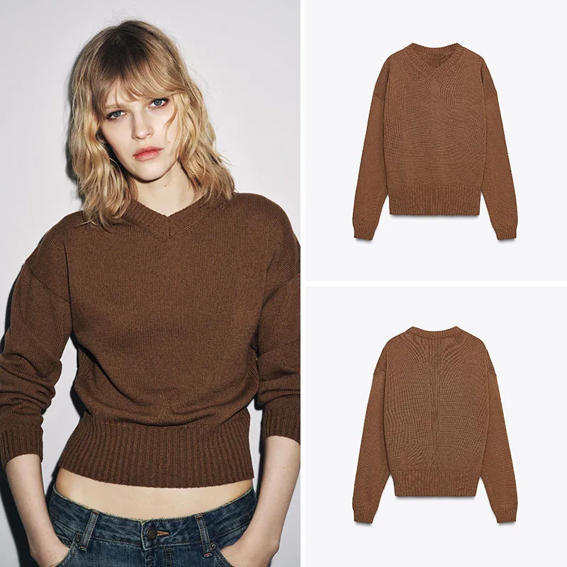 

Autumn New Arrival Women's Casual Long Sve Knitted V-Ne Top Comfortable Breathable Faionable Women's Knitwear