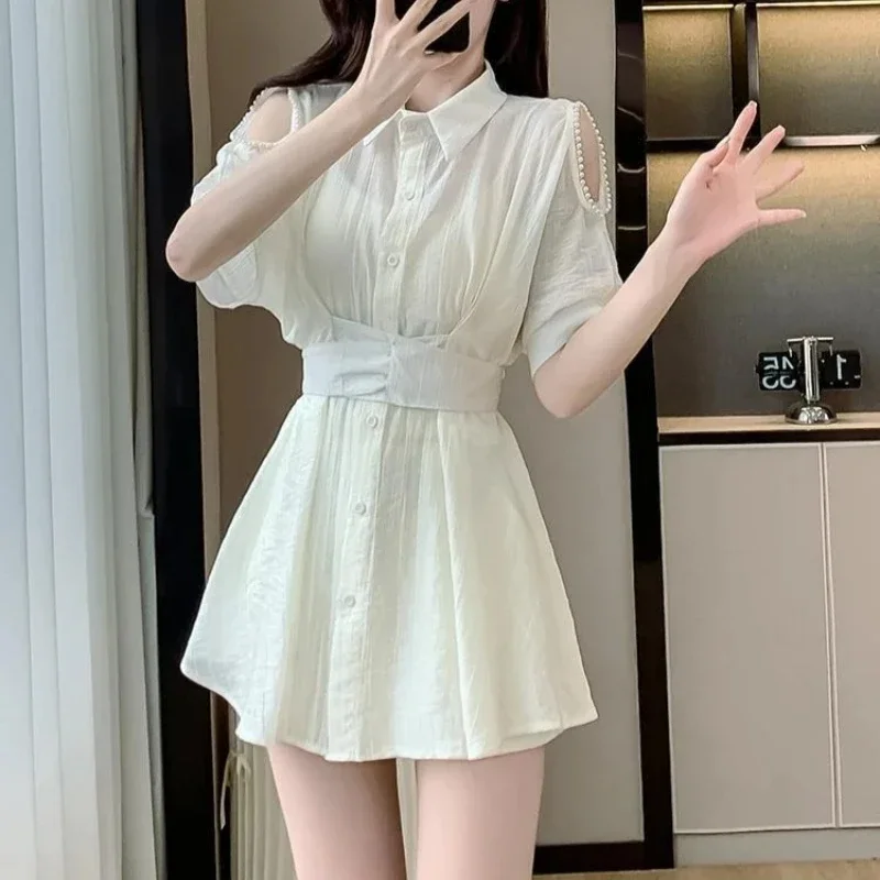 

Beach Short Sets for Women 2 Pieces Sun Protection Off-shoulder Shirts & Blouses New Features of Matching Tailoring Woman Shorts