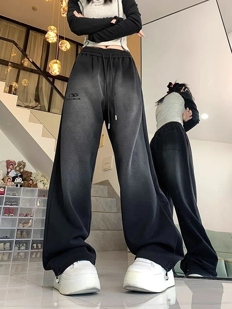 Zoki Vintage Y2K Sweatpants Women Harajuku Streetwear High Waist Letter Trousers Fall American Casual Lace Up Bf Hip Hop Pants