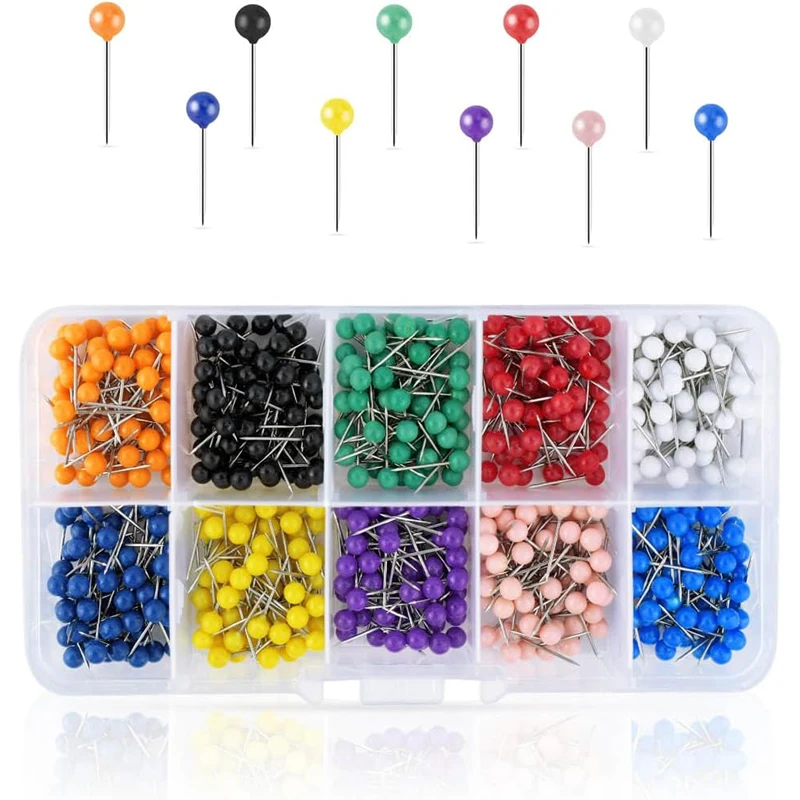 500 pçs/caixa mapa tachas alfinetes cabeça de plástico com ponto de aço 15mm placa de cortiça segurança colorido percevejo material escolar escritório