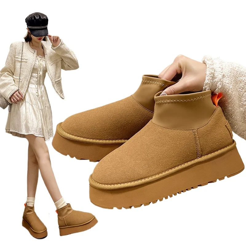 

2026 New Fashion Women's Winter Thick Bottom Snow Boots Style Warm Cotton Shoes Short Elastic Slim Booties with Fleece Inner 40