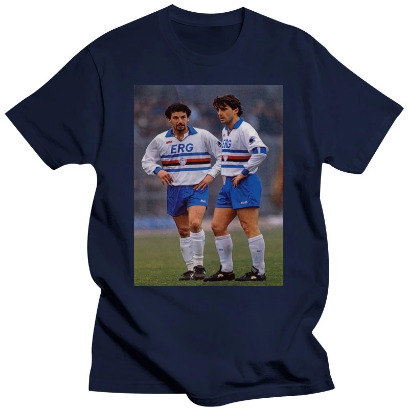 T-SHIRT ROBERTO MANCINI GIANLUCA VIALLI SAMPDORIA ANNI 80 2 S-M-L-XL-2XL-3XL