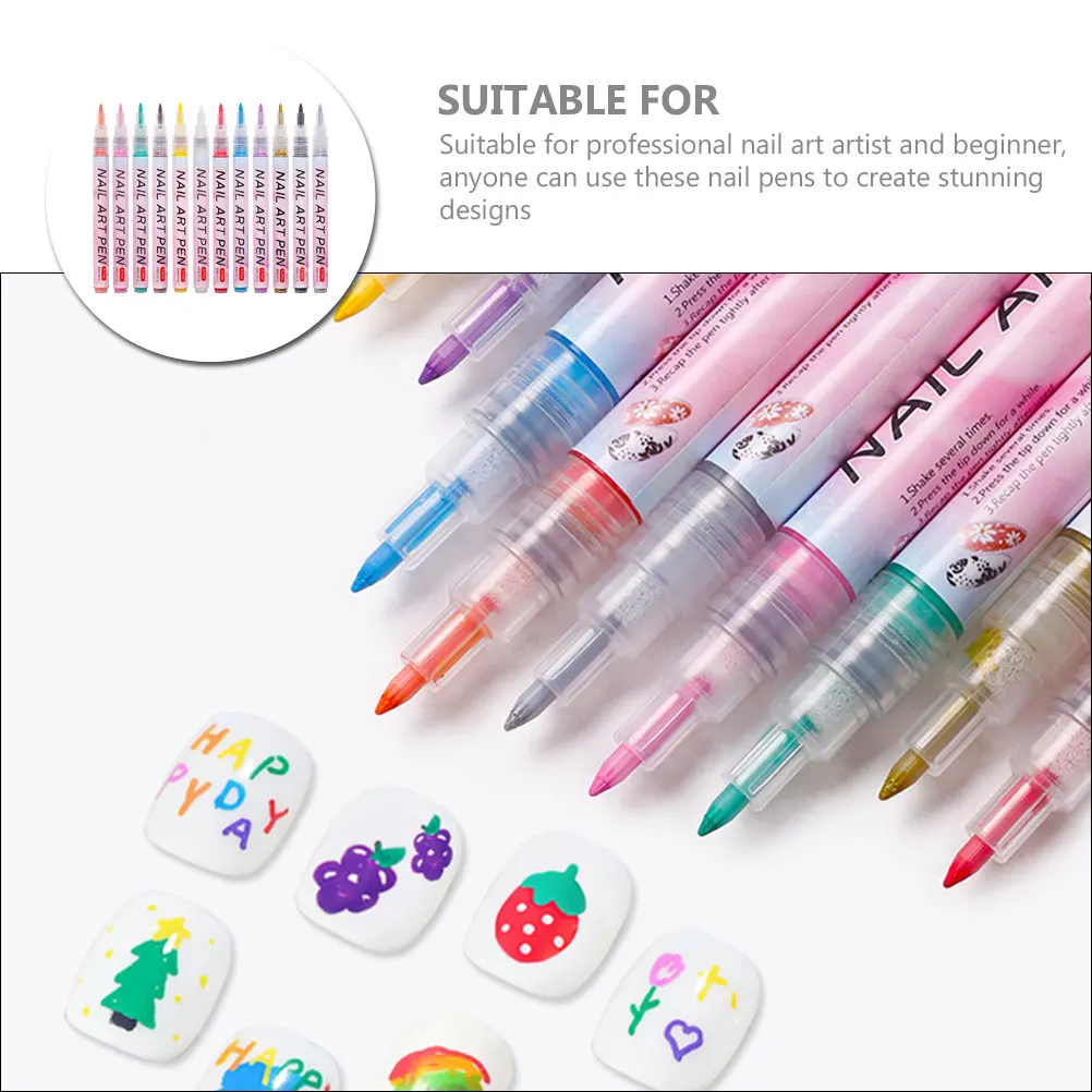 12Pcs Nail Art Pens Acrylic Paint Pens for Nails Lightweight Portable Nail Art Set Perfect for Detailed Patterns and Designs