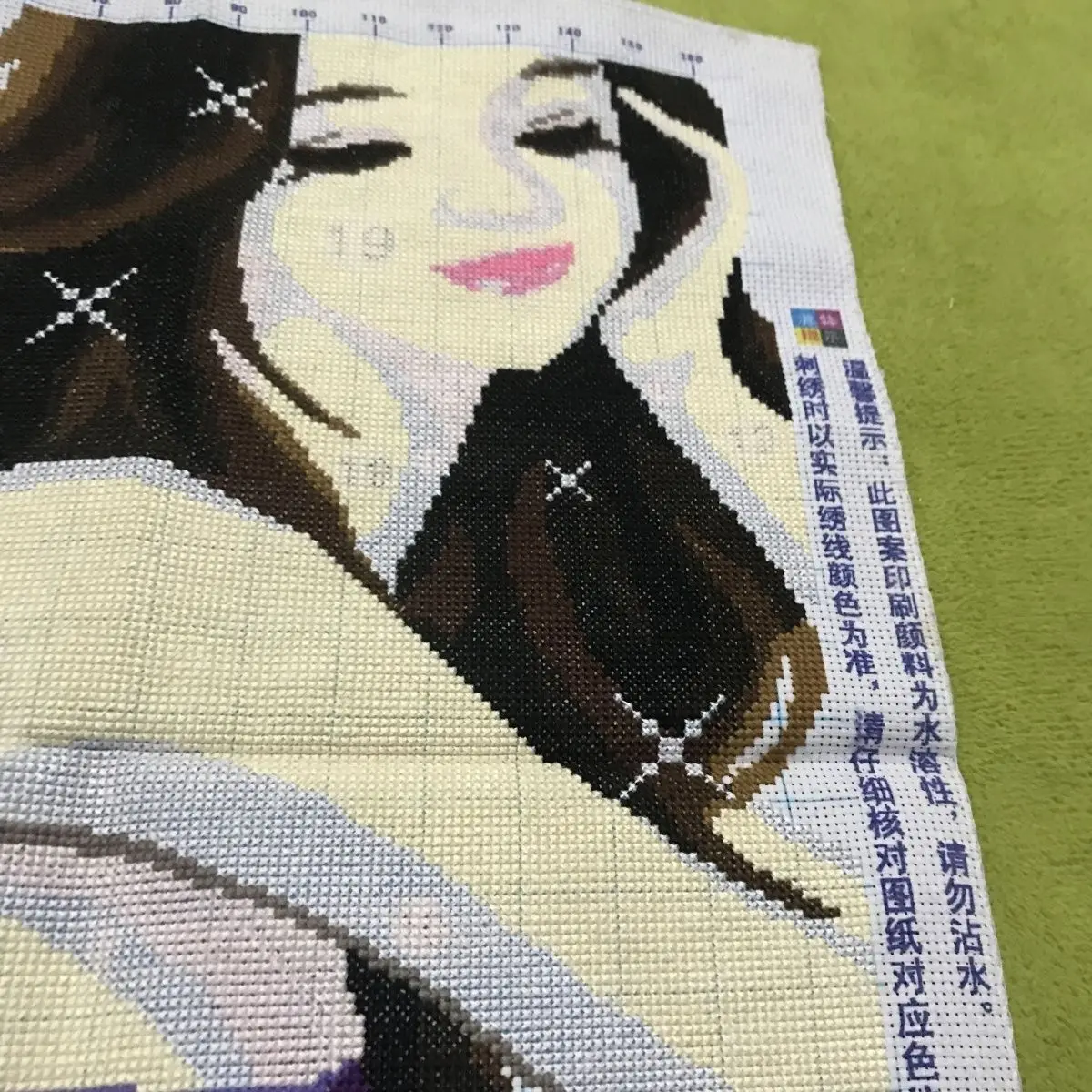 Finished handmade cross stitch, exquisite girl with purple charm, 45 * 55 cm