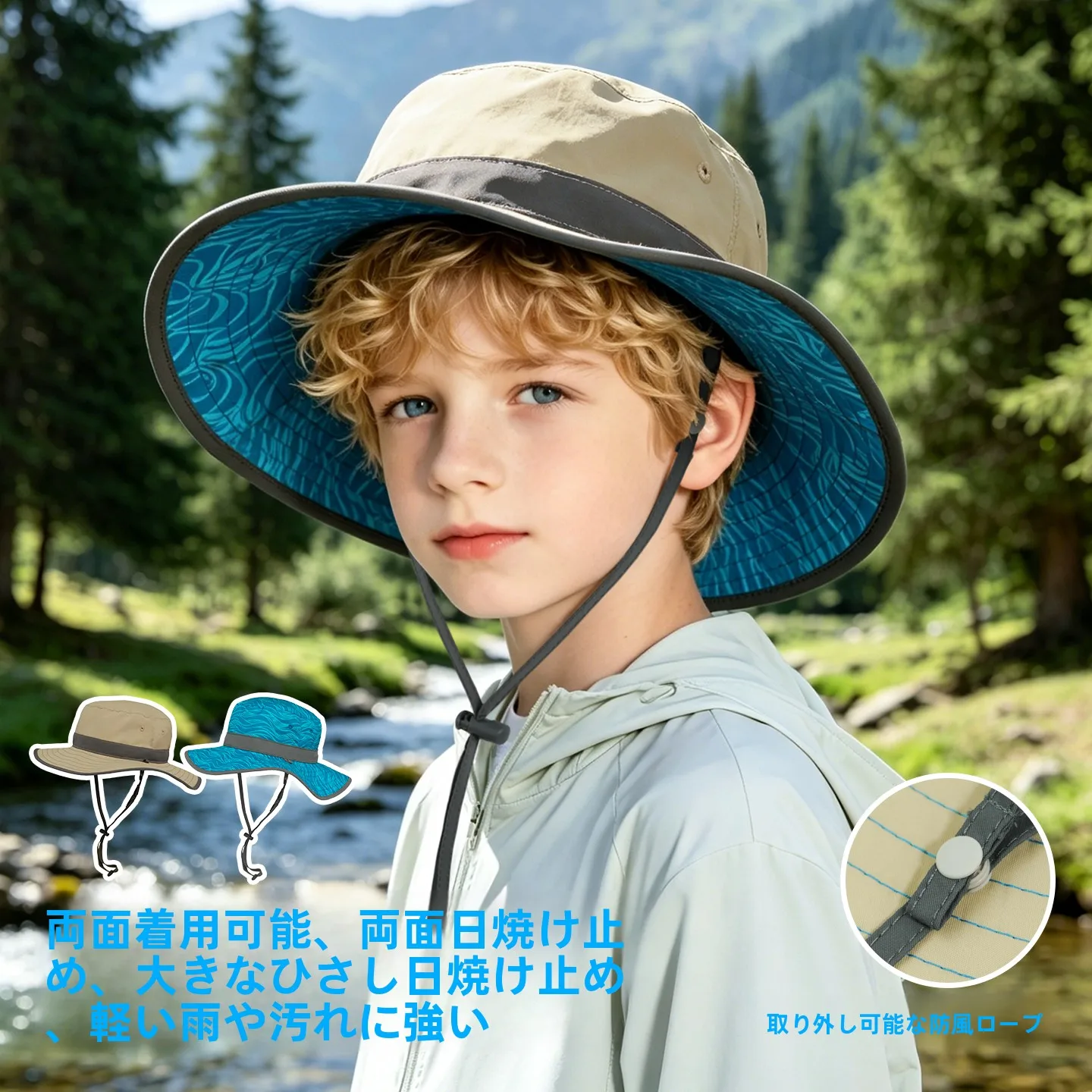 sundayafternoons-kids-fishing-cap-outdoor-double-sided-sunscreen-hat-boys-girls-sunshade-hat-casual-large-brim-foldable-hat