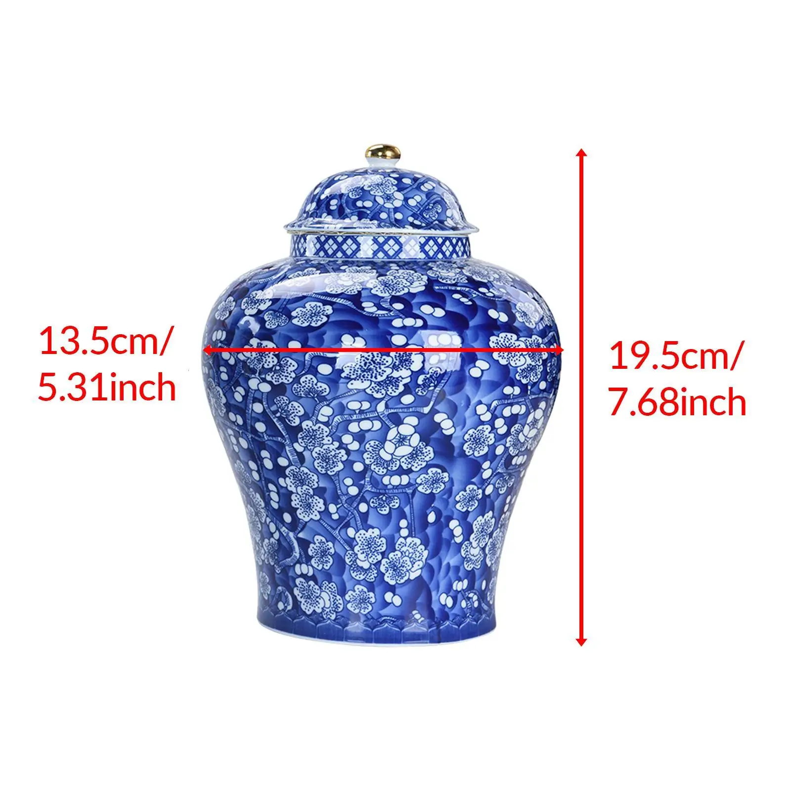Chinese Plum Porcelain Vase Ginger Jar with Lid Floral Arrangement Multi Purpose Traditional Asian Decor Tea Storage Decorative