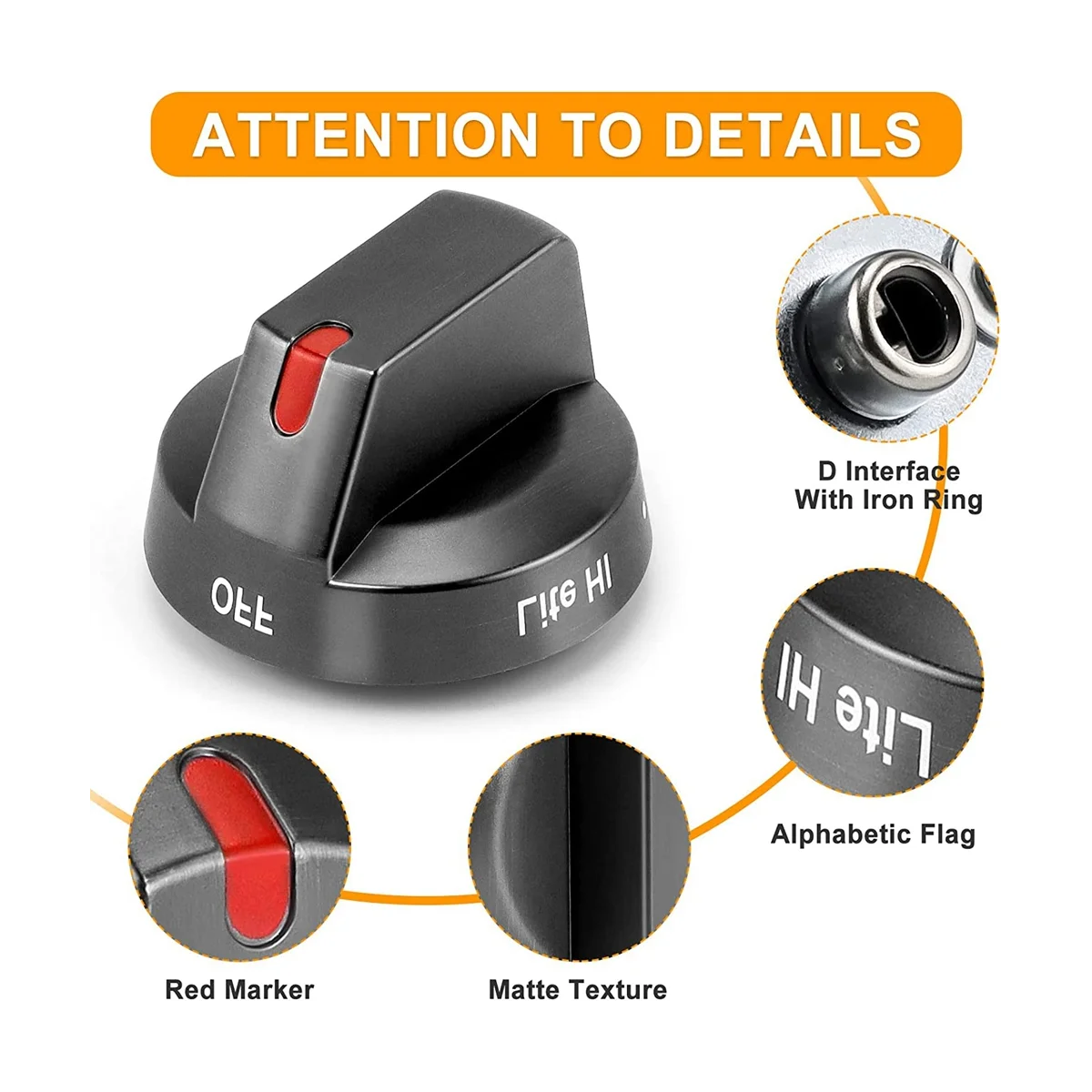 Fogão inoxidável preto Gás Range Knobs Substituição, DG64-00473B, Fit para NX58M6850SG,NX58J5600SG,NX58J7750SG, 1Pc