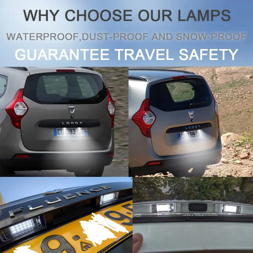 For Dacia Duster Logan Renault Zoe Modus Laguna Latitude Scenic Fluence Espace Captur Rear LED License Plate Lights Tail Lamp