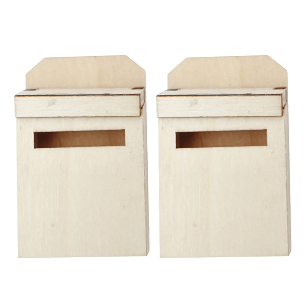 

2Pcs Wooden Mini Mailbox Dollhouse Decoration High Realism Compact Portable Miniature Accessory for Diorama Living Room