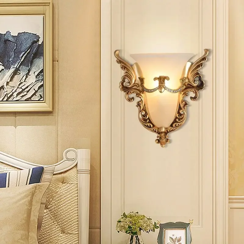 European Style Creative Angel Wing Wall Lamp Led Warm Retro Bracket Light for Bedroom Living Dining Room Corridor Decor