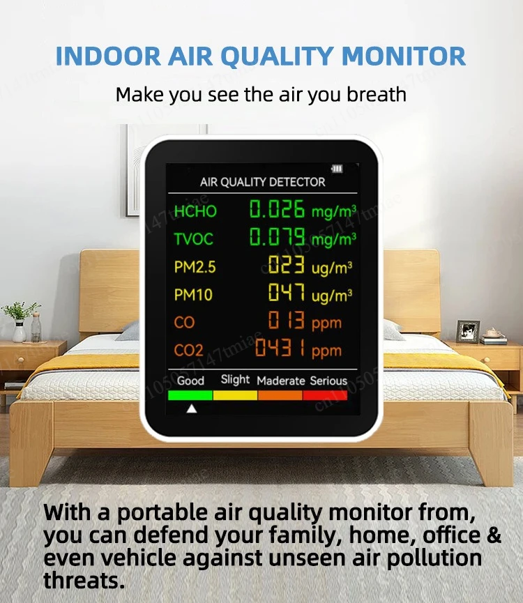 Formaldehyde detector 6 in 1pm2.5 carbon dioxide detector TVOC monitoring CO2 air quality monitor