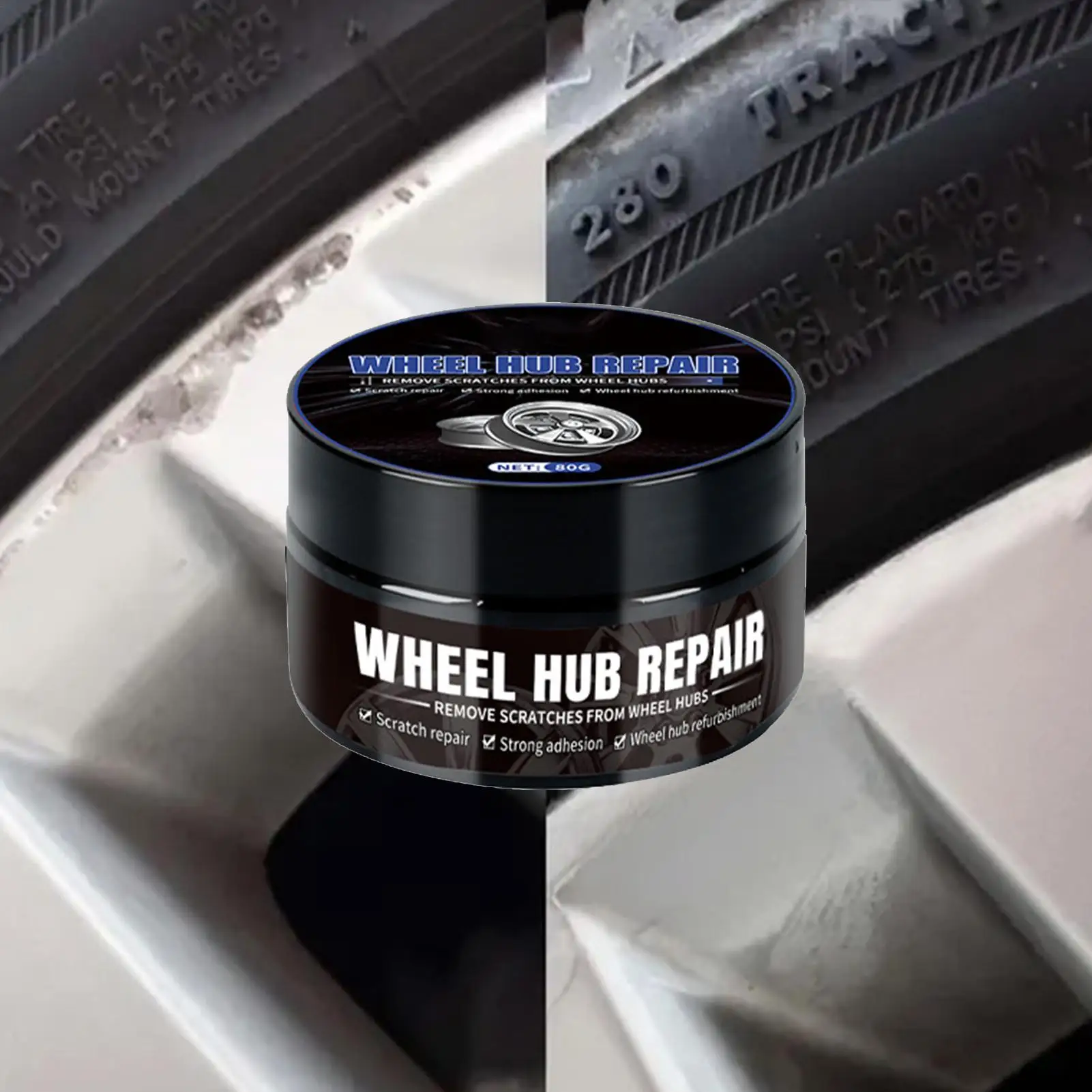 

80 г автомобильная паста для ремонта царапин на ступице колеса, полировальная паста для очистки обода колеса автомобиля, воск для окисления, средство для удаления ржавчины, улучшает блеск