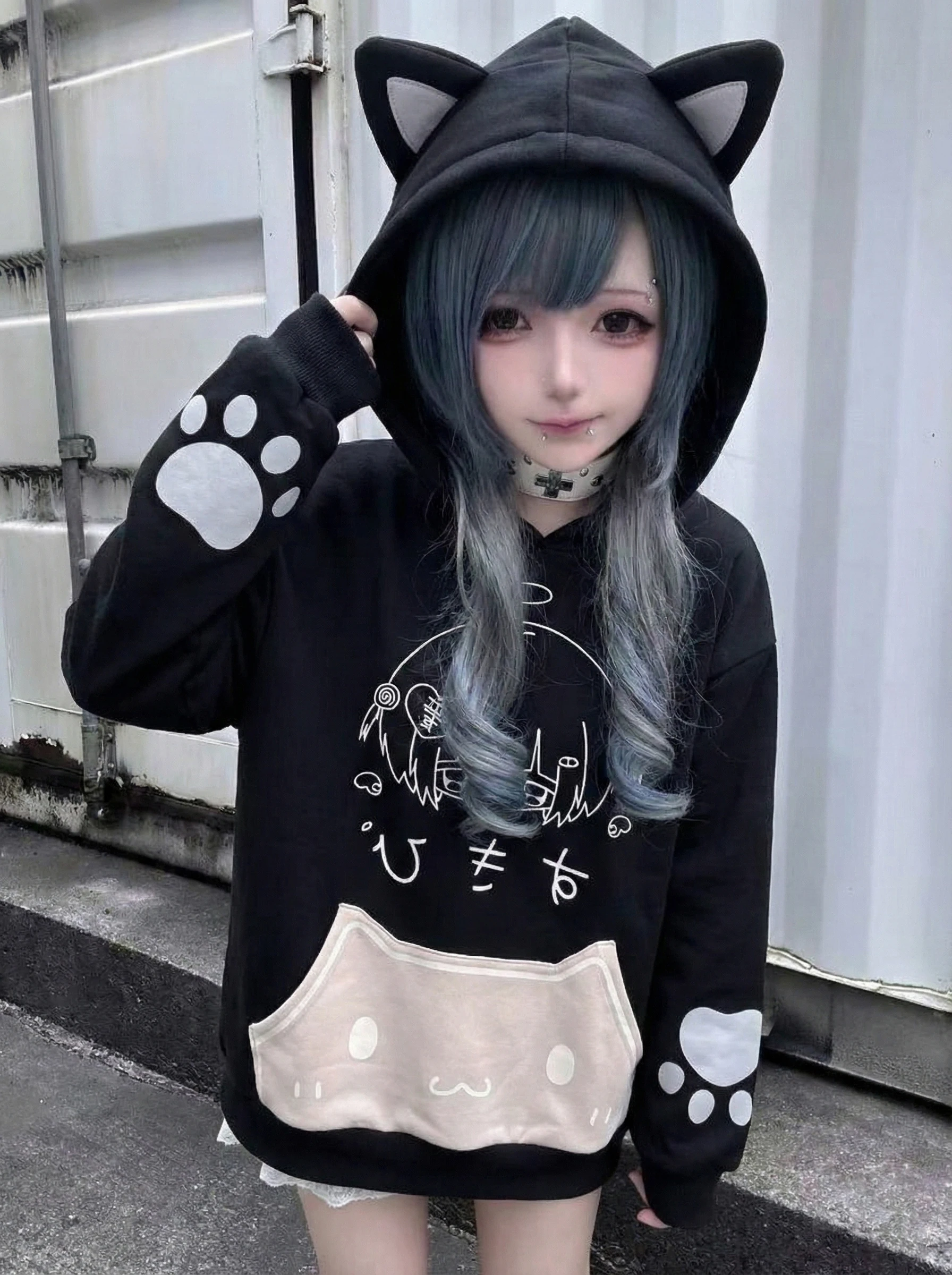 

Японские милые худи-куртки с длинным рукавом, повседневные женские худи в стиле субкультуры, с кошачьими ушками, милые, в стиле кэжуал, шикарная уличная одежда