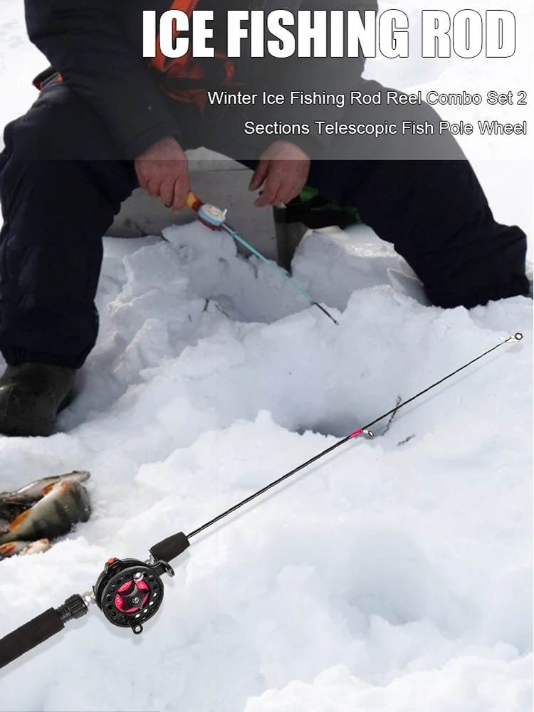 Telescopic Ice Fishing Rod 2 Sections Fishing Pole Portable Fishing Rod for River Lake Reservoir Ice Fishing and So On