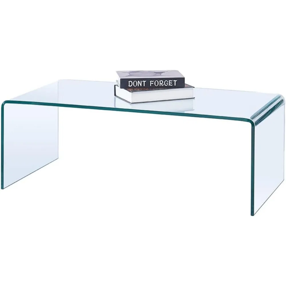 Glass coffee table, modern clear tempered glass coffee table for living room, easy to clean, safe with rounded edges