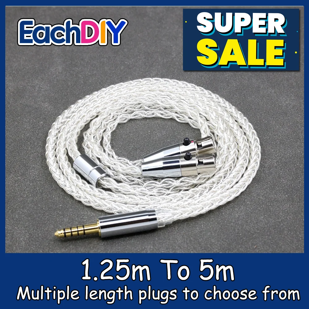 

8 Core 99% 7n Pure Silver Palladium Earphone Cable For Abyss AB 1266 Phi TC Dual Mini xlr 3 pin head(amame) Headphone LN008786