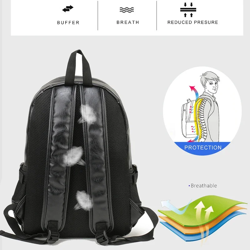 Orange Leaf Brand Men Backpack Leather School Bag Fashion Waterproof Travel Casual Book Male