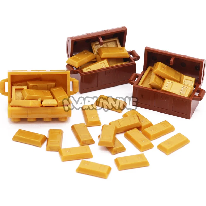 Marumine Ziegelblock Gold 100 Stück 1x2 Platte Piratenbar Münze kompatibel mit 99563 DIY MOC Gebäude Puzzle Zubehör Teile