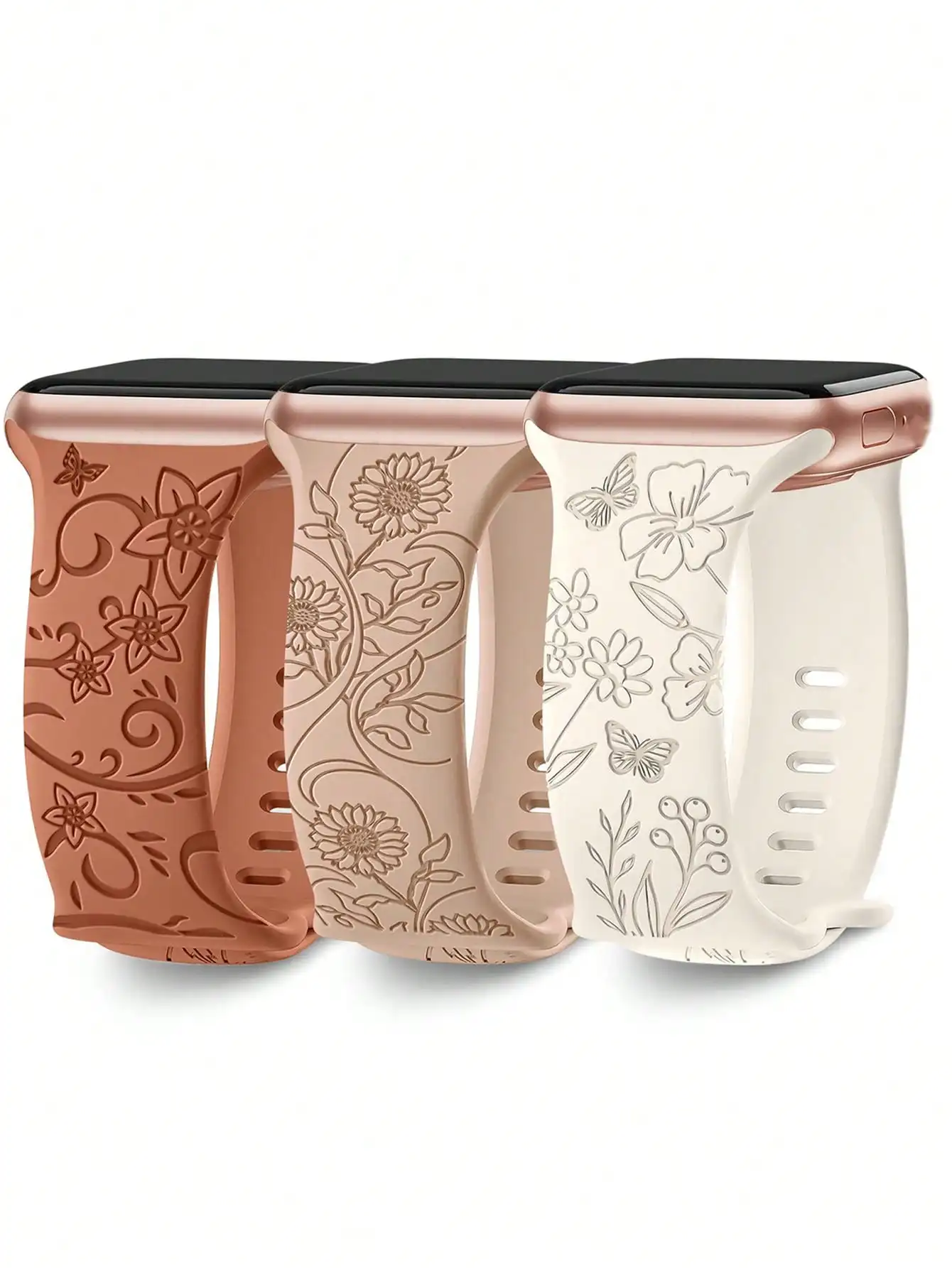 

Набор из 3 силиконовых ремешков для часов с цветочным узором для женщин - 40/41/38/42/44/45/49 мм