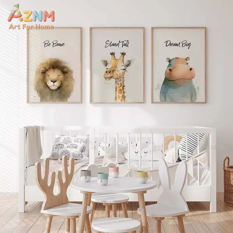 AZNM Safari Animal Wall Art Canvas Paintings Posters and Prints Inspirational Sayings Pictures for Baby and Kid Bedroom Decor