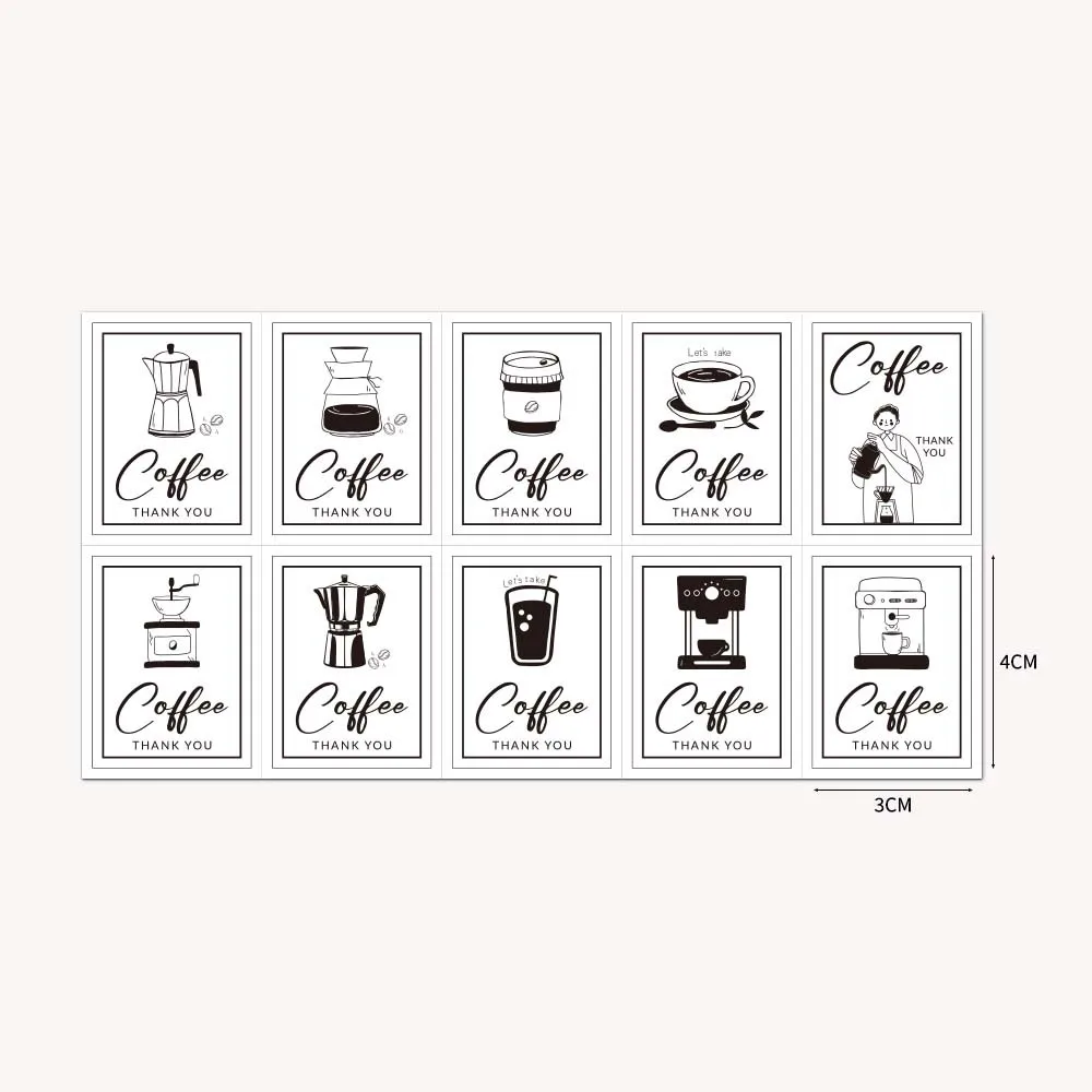 100Pcs Coffee Cup Thank You Stickers Black White Coffee Themed Sticker Labels for Small Business Packaging Party Favors
