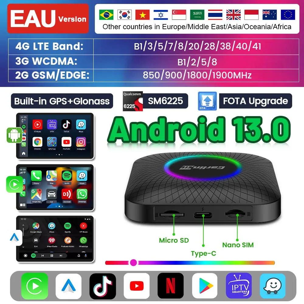Carlinkit 128G Android 13 Ai Box Draadloze Carplay Android Auto Adapter Qualcomm 6225 8-Core Auto Connect Ondersteuning Youtube Netflix - afbeelding 1