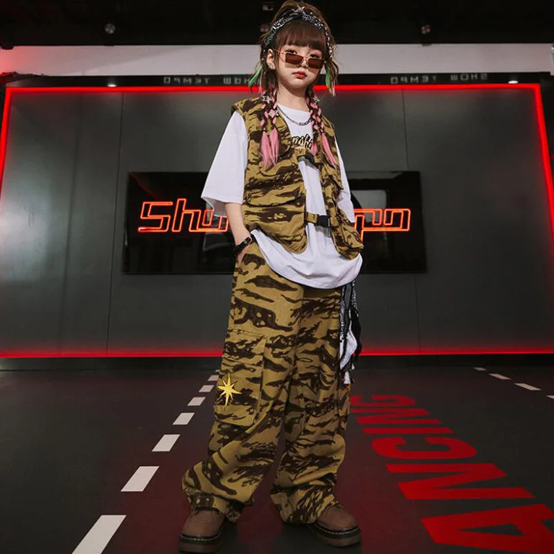 Hip Hop Girls Solid Vest Cagro Pants Boys Camouflage Street Dance Outfits Shorts Child Streetwear Kids Teens Jazz Clothes Sets