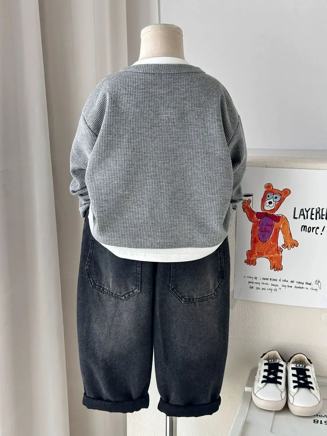 Kinder Jungen Sweatshirt Herbst 2026 Säugling Baby Jungen Pullover Lässig 1-10 Jahre Kinder Jungen Waffel Fake Zweiteilige Oberteile – Detail 12