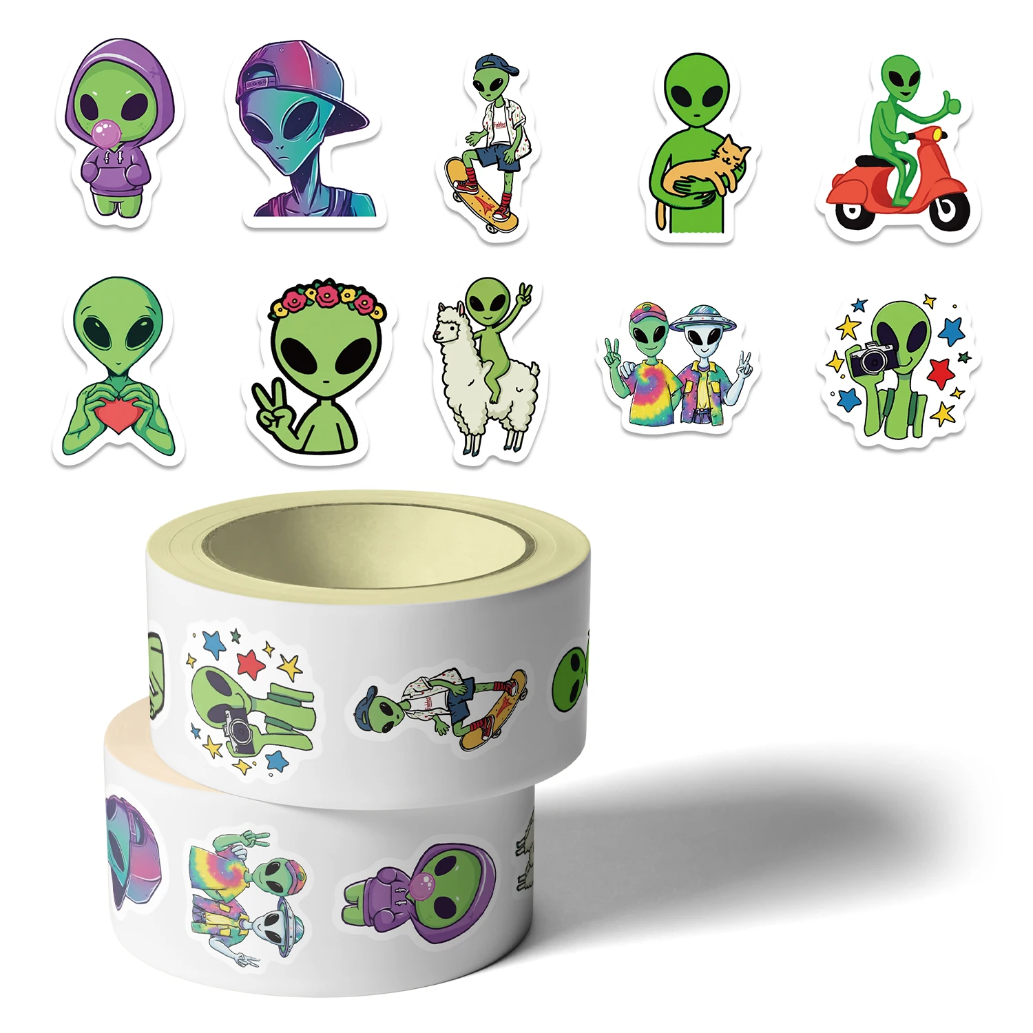 500pcs Cartoon Alien Cute DIY Waterproof Reward Decoration Phone Case Water Cup Guitar Luggage PVC Roll Stickers view 5