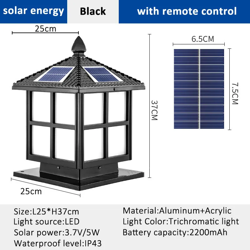 Solar Powered LED Lamp Outdoor Garden Decorative Column Lamp Waterproof Street Garden Lawn Lights Outdoor Courtyard Column Light