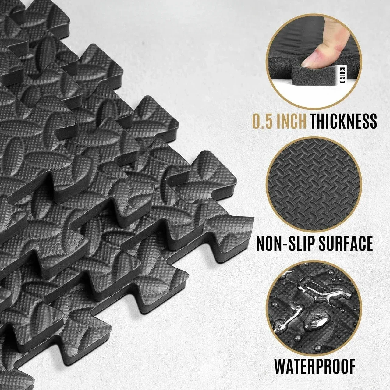Azulejos de suelo de espuma EVA multiusos de 1/2 pulgada de espesor de alta calidad, tapete de suelo entrelazado de 24 pulgadas x 24 pulgadas para gimnasio y hogar en venta