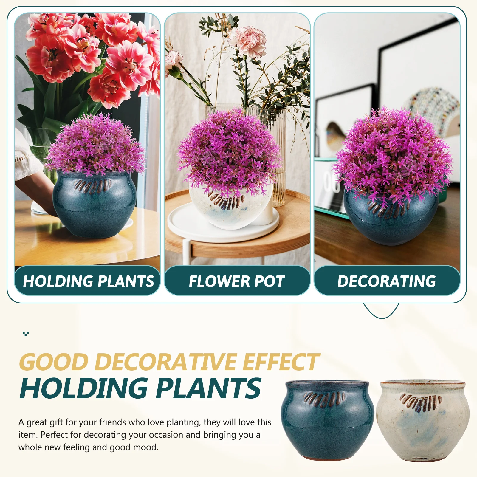 

2Pcs Chic Flowerpots Material Long Term Use Creative Houseplant Pots Lightweight Washable Reusable Decor