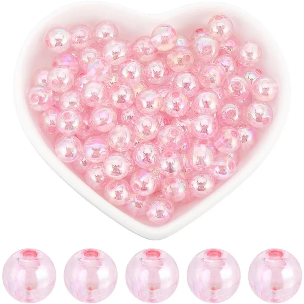 

500Pcs Pink Pearl Beads 8mm Round Bead Bulk Valentine's Day AB Color Plated Transparent Acrylic Loose Craft