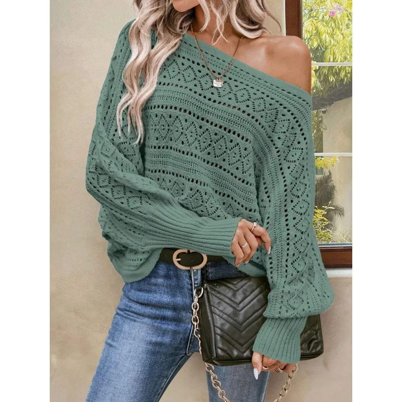 

Hollow Batwing Sweater U 59337 Lace Batwing Sleeve Knitted Sweater Women's Fashion Spring 2026 Hollow out Design Ladies Sweater