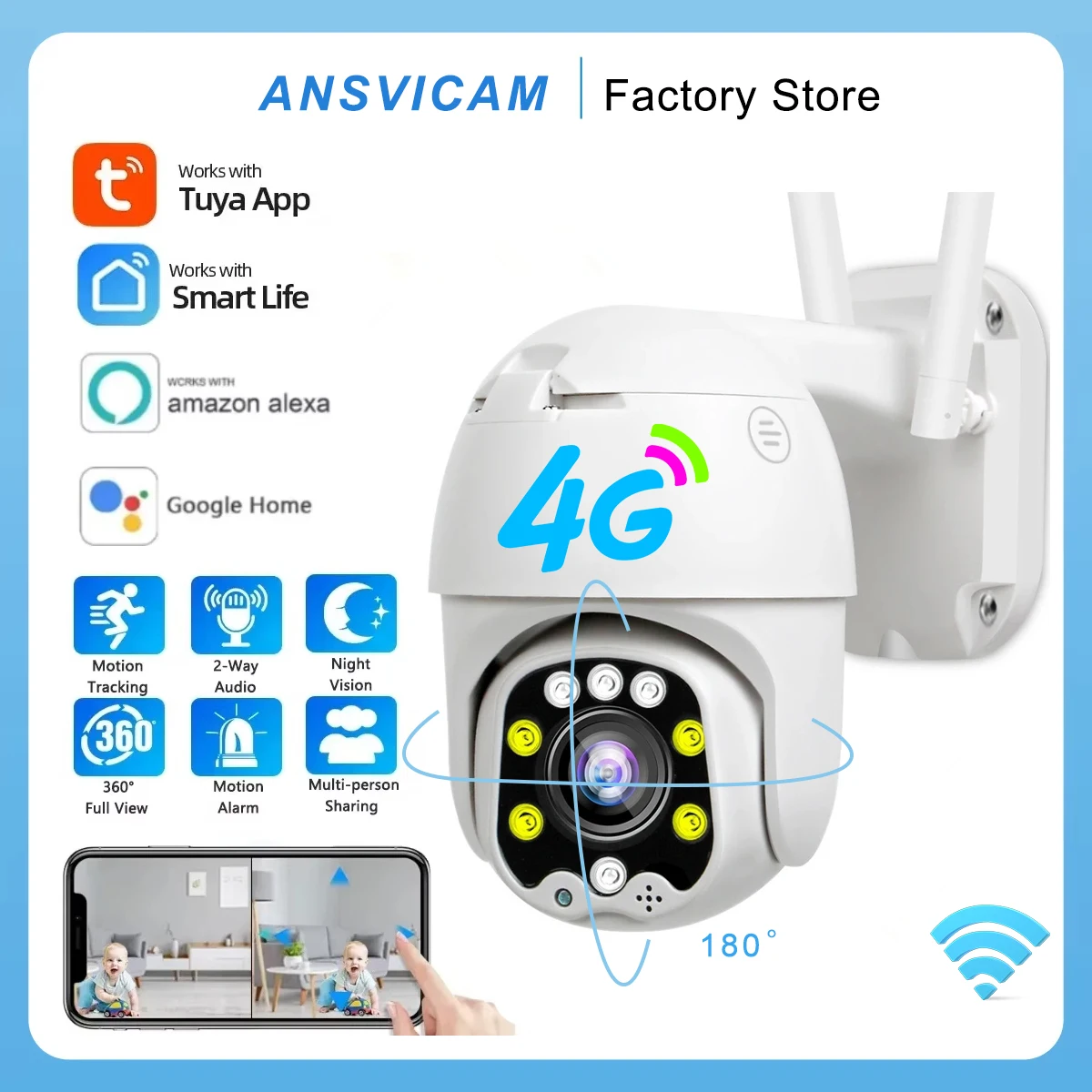 

4G Tuya Ourdoor Camera 5MP 4X Zoom Wifi Ptz Security Camera Night Vision Two Way Audio with Alexa Google CCTV 4G as MIFI Hotspot