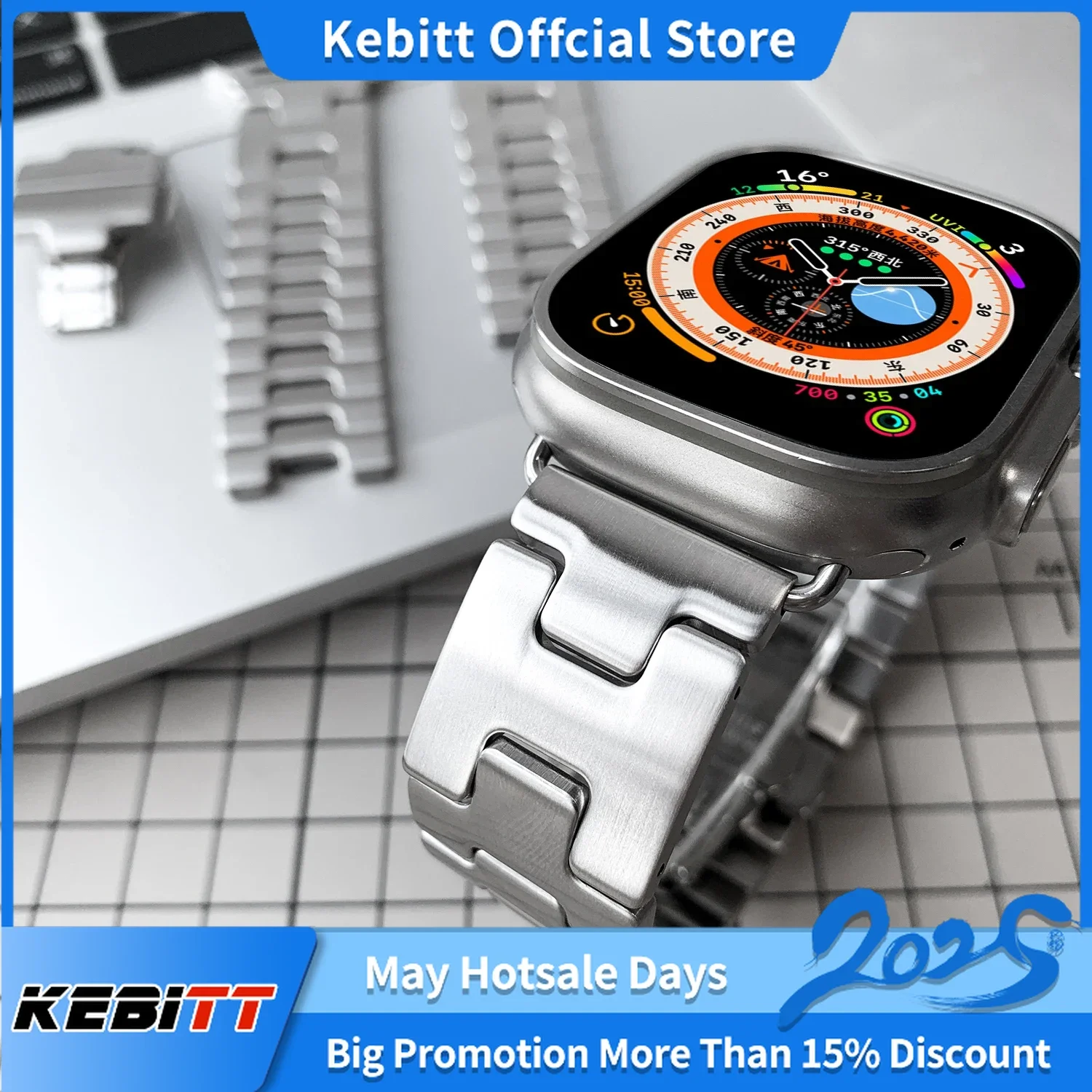 

Ремешок Kebitt Satine H для Apple Watch Series 10 Ultra2 9 8 7 6, ремешок из нержавеющей стали Iwatch 46 мм 42 мм 41 мм 45 мм 49 мм