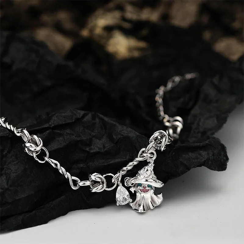 Magic Hat Ghost Bracelet Delicate Funny Sweet Cool Wind S925 Sterling Silver Zircon Handicraft Female Original Design Jewelry