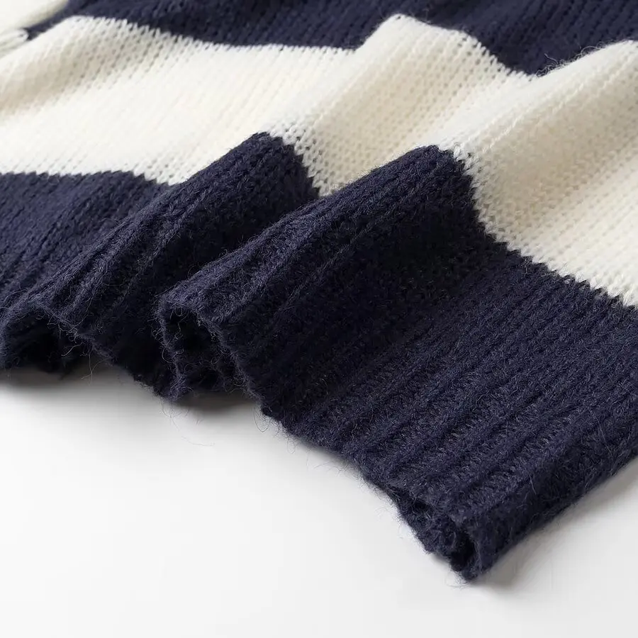 

ZAB Autumn New Women's Faionable Casual Stripe Knitwear Street Sle Long Sve round Ne Polyester Fiber Versatile Sweater