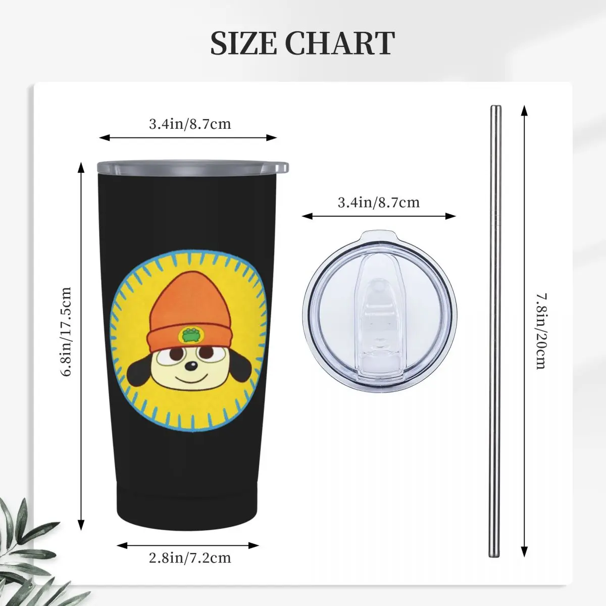 PaRappa The Rapper Patch Stainless Steel Tumbler Vacuum Insulated Mug Thermal Cold Cups Straw With Lid 20oz