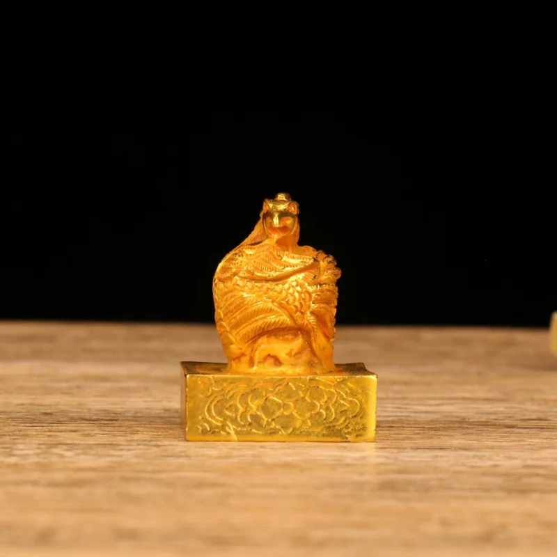 Antique Collectible Gilt Bronze Ornament, Alloy Four Divine Beasts Zhuzue Seal Decoration