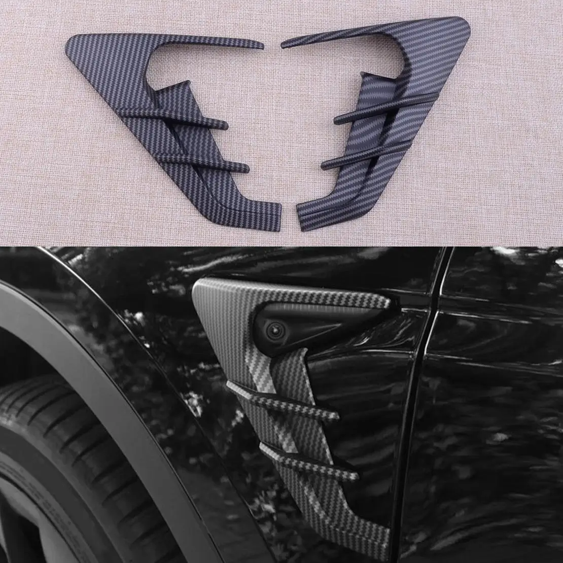 

1 пара автомобильных передних левых и правых крыльев, защитная крышка для камеры, матовая черная отделка из углеродного волокна, подходит для Tesla Model 3 Y 2021