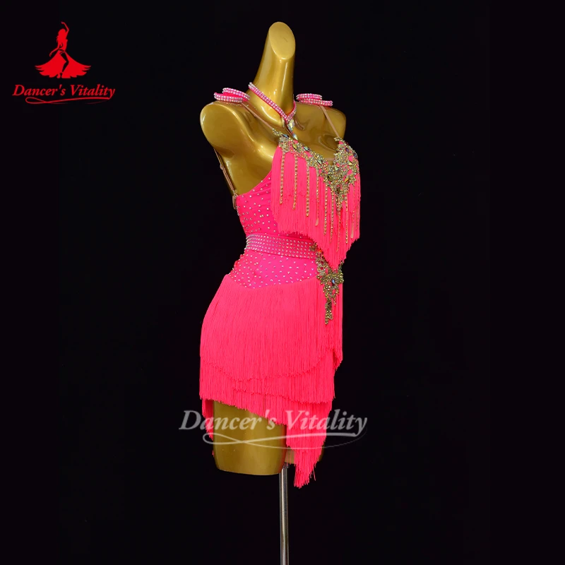 Latin Dance Competition Dresses Customized High Luxury Water Diamond Sexy Backless Dress Adult and Children Performance Costume image 2